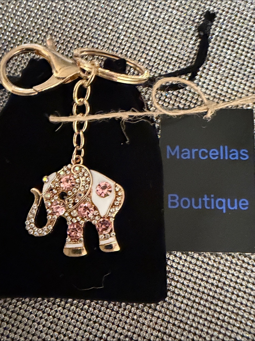 Marcella's Boutique Pink Crystal Elephant Key & Card Holder Charm